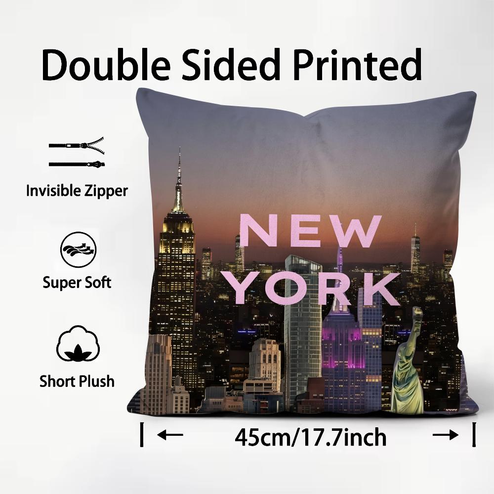 New York City Fashion Cushion Cover Plush Fabric Soft DoubleSided Printed Sofa Warm Winter Home Child Gift Pillow Case