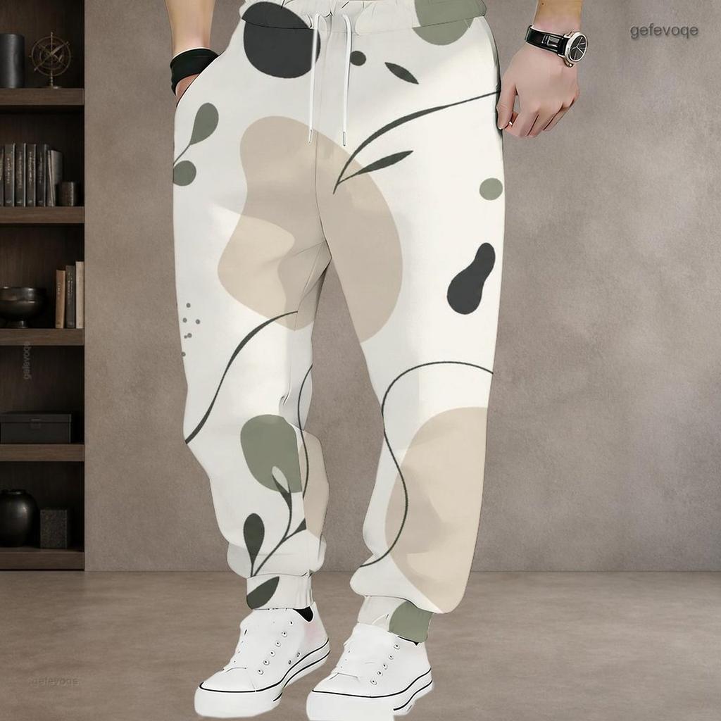 Men S Plus Size Geometric Printed Drawstring Waist Side Pockets Cuffed Ankle Jogger Pants