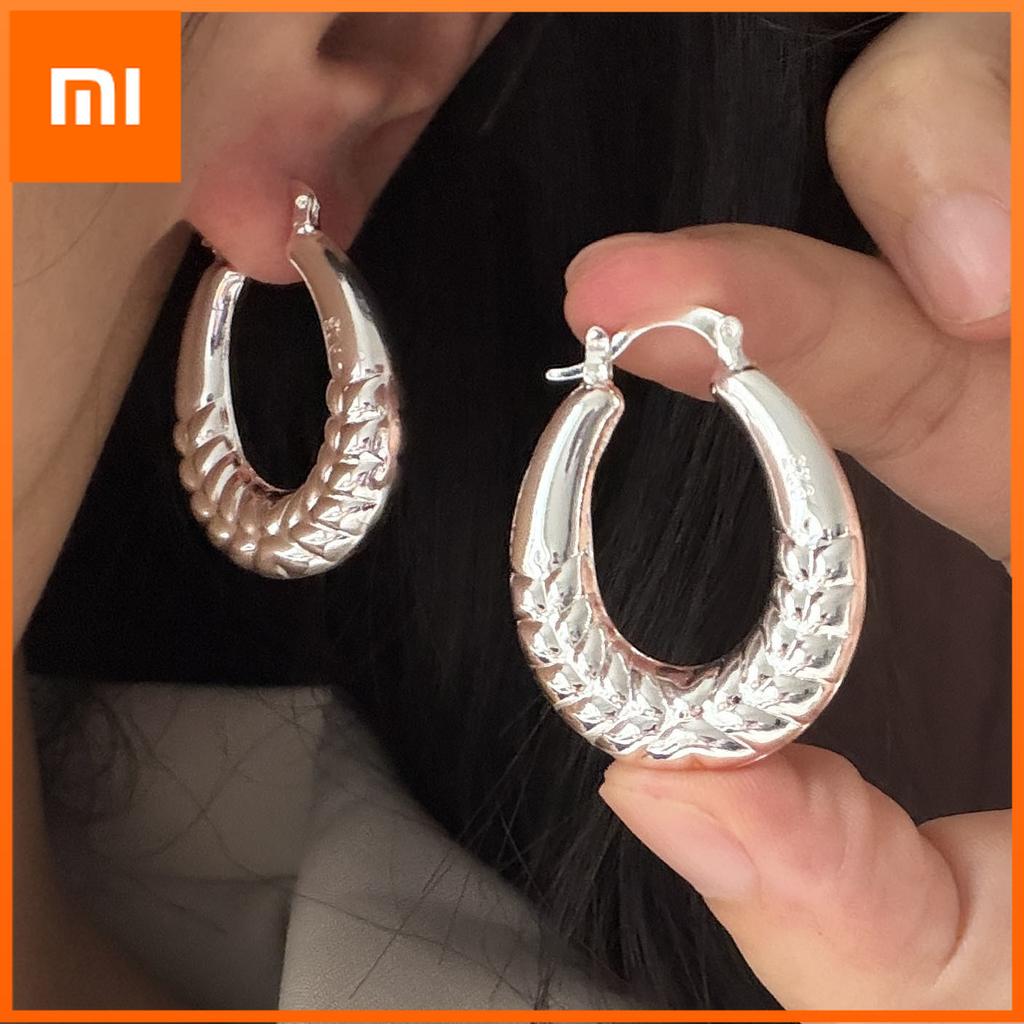 Xiaomi 925 Sterling Silver Vintage Earrings For Women Trendy Simple Geometric Big Earring Jewelry Prevent Allergy Party Accessories