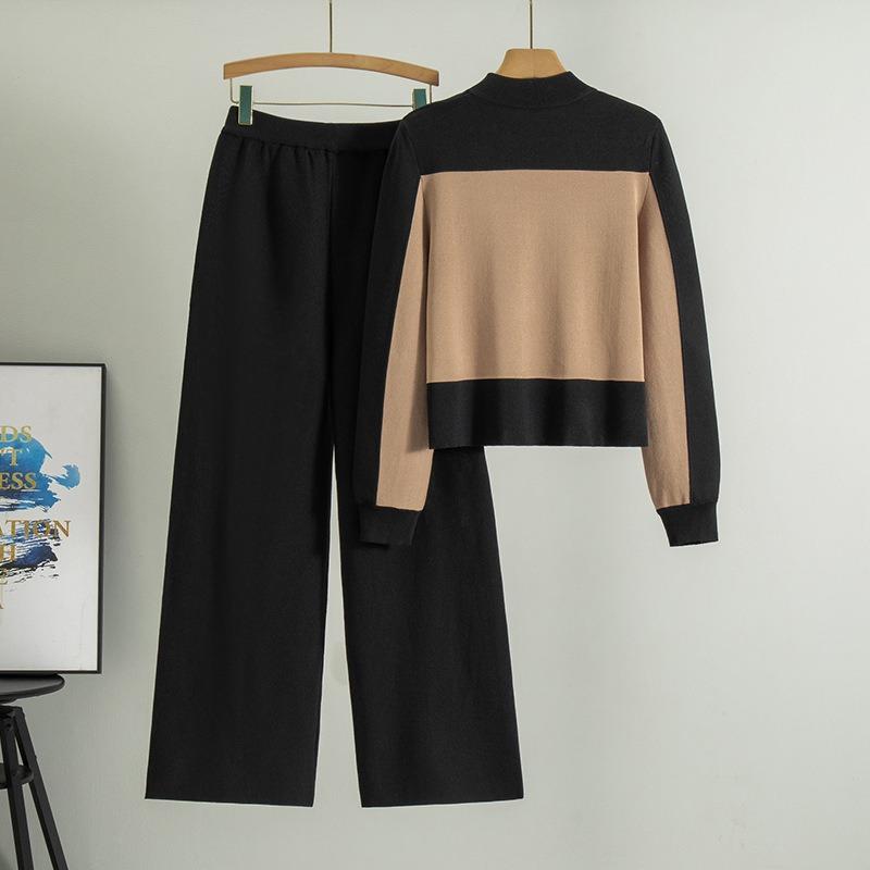 Spring Women's Short Casual Sweater New Knitted Cardigan Wide Leg Pants Two Piece Set