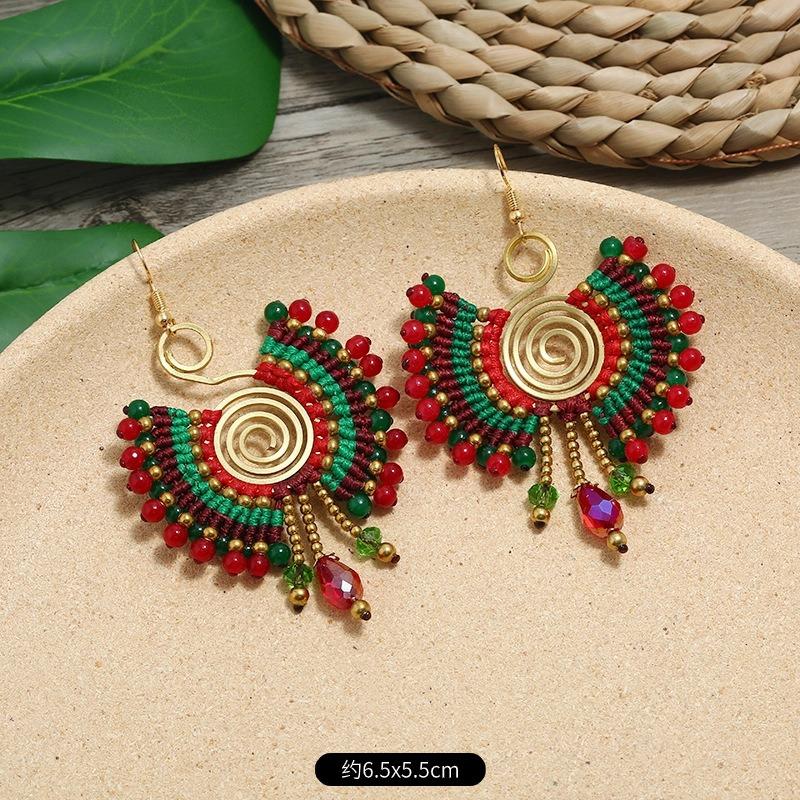 Bohemian Earrings Hand-woven Retro Vacation Versatile Temperament Earrings Women's Long Earrings