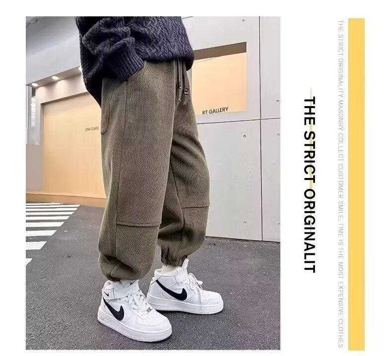 Boys' Fleece-Lined Corduroy Sweatpants - 2024 Autumn/Winter Sports & Casual Style