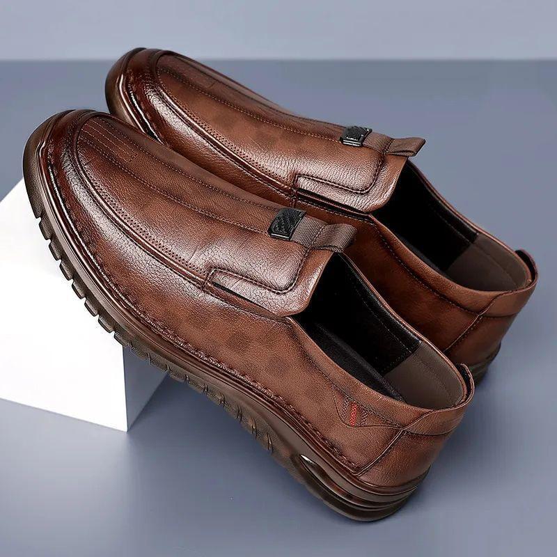 Hy Herrenschuhe weiches Leder Herren Ein-Pedal 2024 neu Leder Business Casual rutschfest Lederschuhe weiche Sohle atmungsaktiv Papa