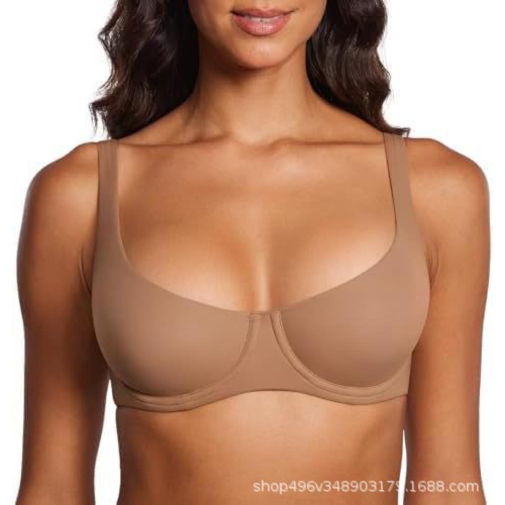 Ungefüttertes Bralette mit U-Ausschnitt Ohne Bügel Große Größen Weiche Stütze Glatter Tiefer Runder Ausschnitt BH Bequem Ohne Polster Alltags-Dessous L black