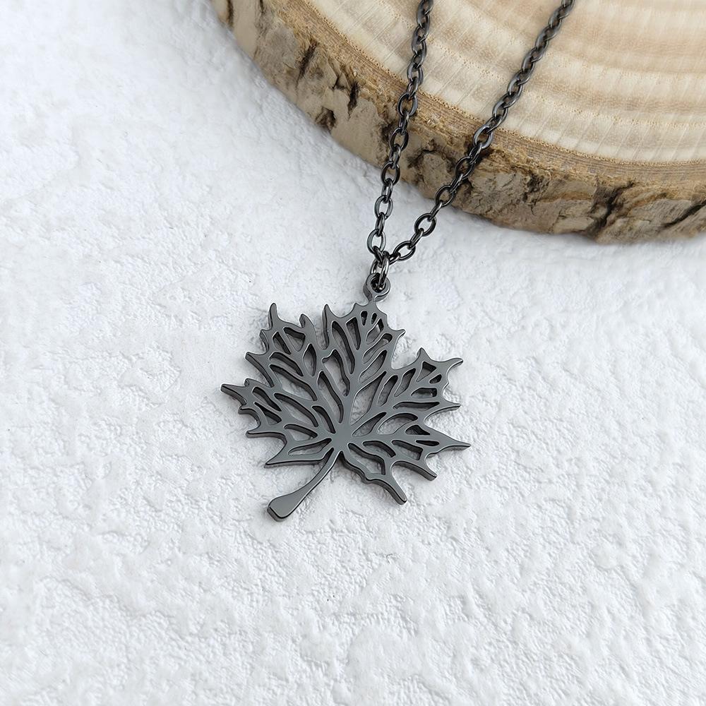 Maple Leaf Necklace, Simple Sweater Chain, Men's and Women's Titanium Steel Pendant Trend Accessories