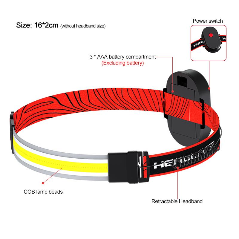 COB LED Strip Headlamp 3Mode 350LM Headlight Waterproof Outdoor Head Torch by AAA Battery Camping Hunting Fishing Mini Lantern