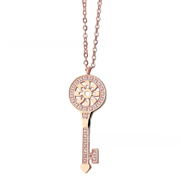 Women's Collarbone Rose Gold Necklace Key Diamond-set Pendant