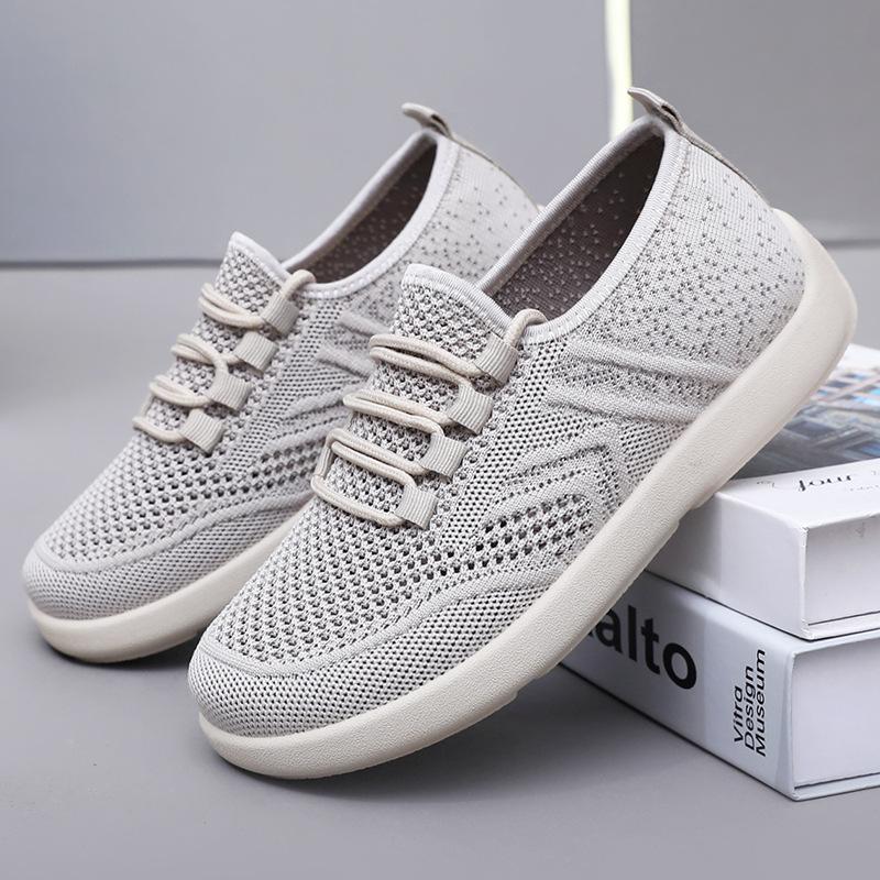 Women's shoes summer new flying woven casual shoes light breathable single shoes soft sole comfortable shoes children's simple lace-up mesh shoes