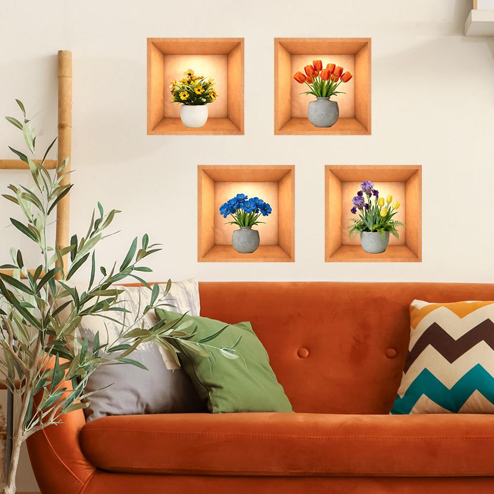 Simulated Bright Flower Vase Background Sticker for Living Room and Dining Room
