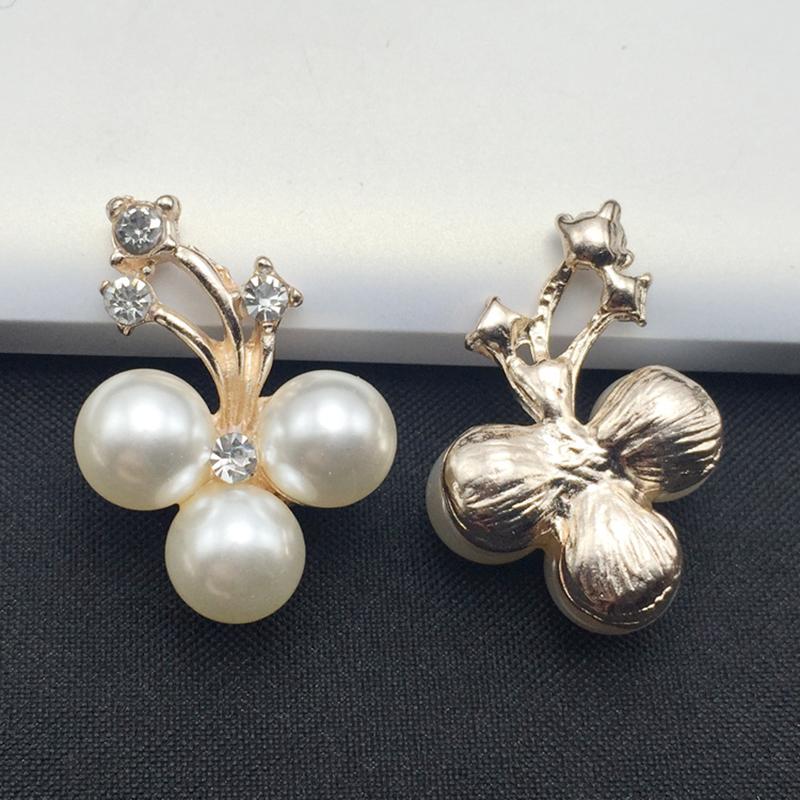 Engood 50Pcs Pearl Flower Rhinestone Buttons Sewing Trim & Embellishments Craft Buckles for Wedding Decor DIY Hair Accessories