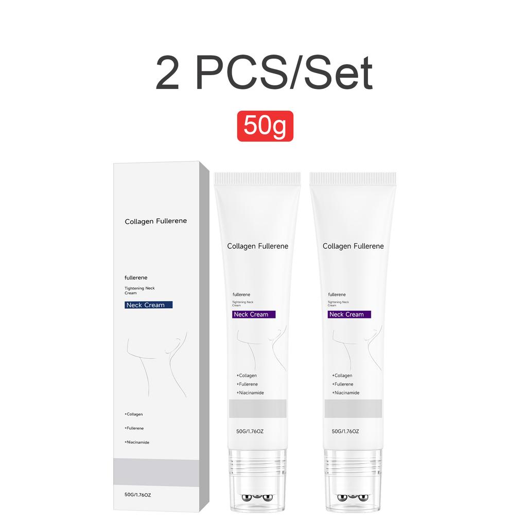 Collagen Fullerene Neck Cream Roller Massager Firming Tightening Eliminate Double Chin Hydrating Reduce Neck Fine Lines 50g
