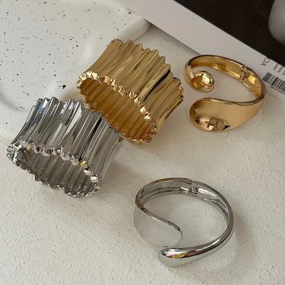 Summer Punk Metal Wide Bangles Bracelets Hip Hop Vintage Exaggerated Gold Silver Color Geometric Bangles For Women Men