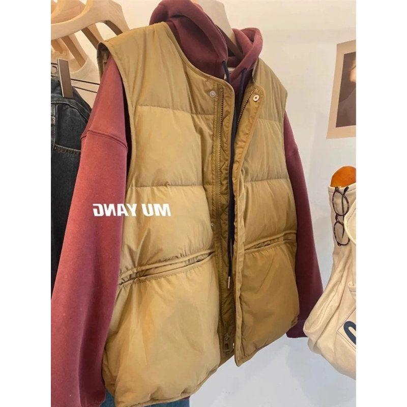 

Ladies Korean Simple Vest Coat Women s Autumn and Winter 1.00 Kg-150.00 kg Plus Size Easiest for Match Loose and Warm Sleeveless Cotton-Padded Jacket Brown 4XL Code