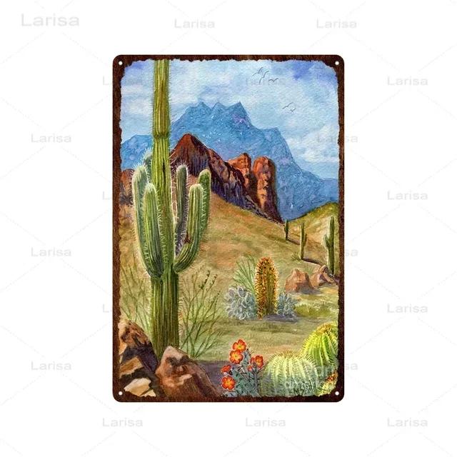 Vintage Floral Metal Plaque  Green Plants  Cactus Tin Sign  Wall Decoration for Garden Kitchen Living Room  Iron Painting Home D
