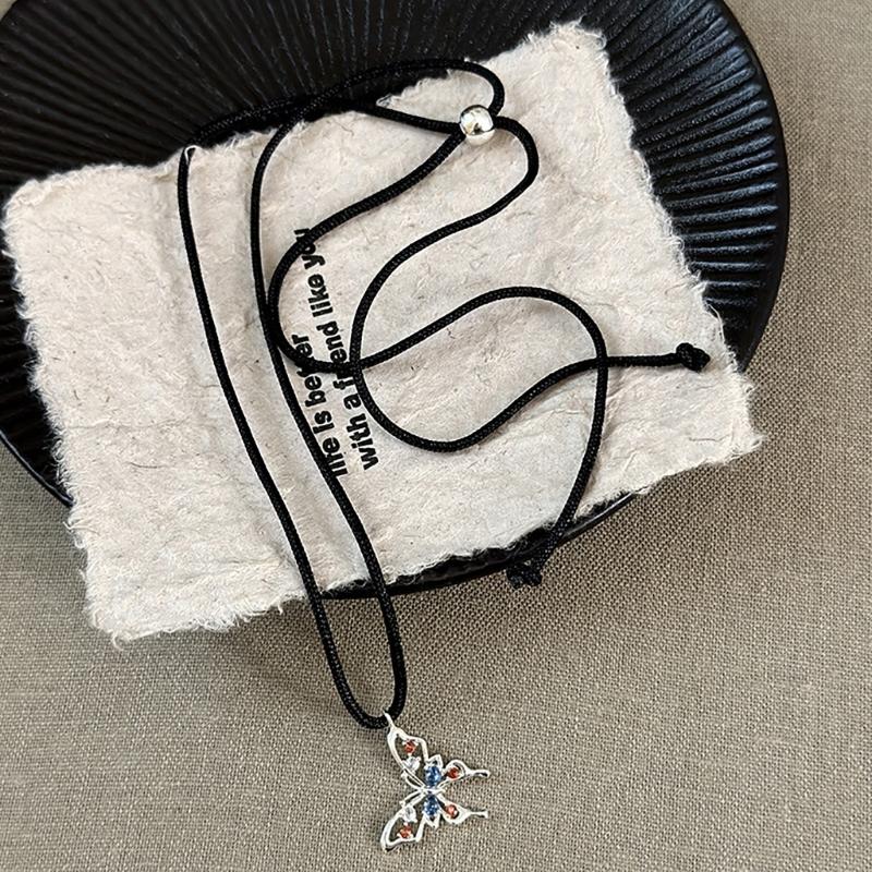 Sophisticated Alloy Butterfly Necklace Stylish Pull String Neckchain Adjustable Rope Chain Choker Stylish Clavicle Chain