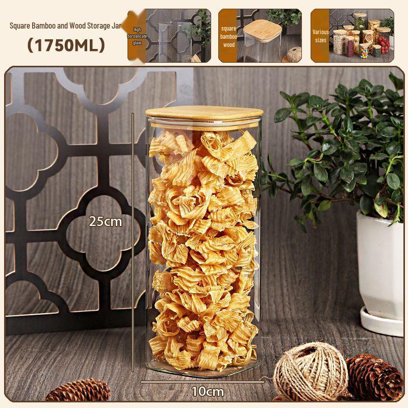 ZISIZ Square Glass Storage Jar with Bamboo Lid