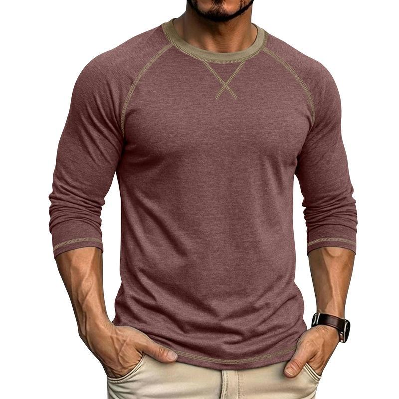 Men's T-Shirts Long Sleeve O-Neck Pactwork Casual Spring Autumn Tees Tops Fashion Mens Clothing