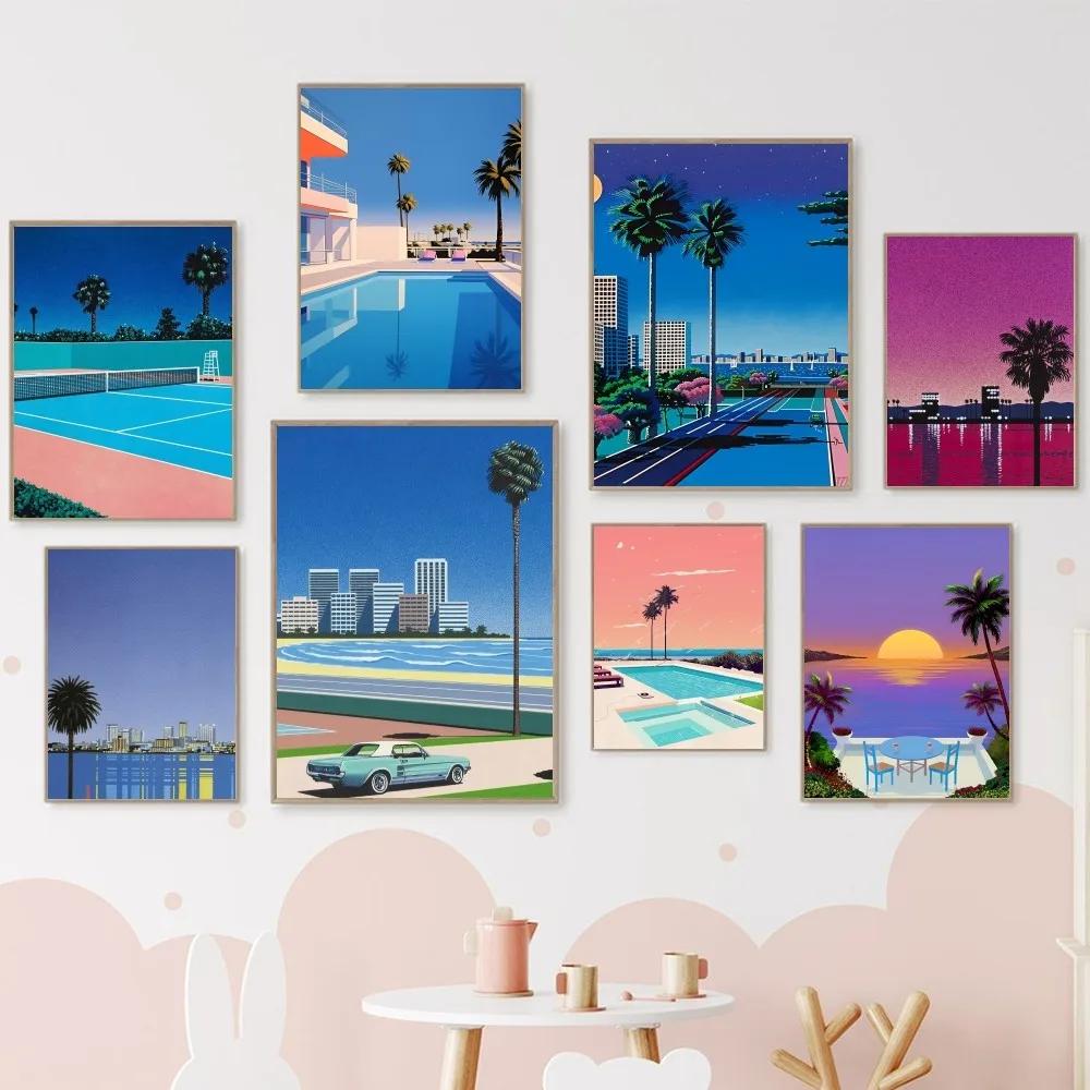 Japan Beach City Summer Canvas Painting Hiroshi Nagai Vaporwave Poster Home Living Room Bedroom Bar Cafe Art Decor