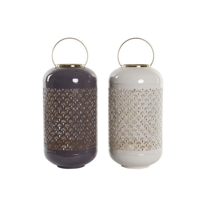 Bougeoir - Aluminium - Beige - 24 x 24 x 57 cm - 2 unités - Mauve