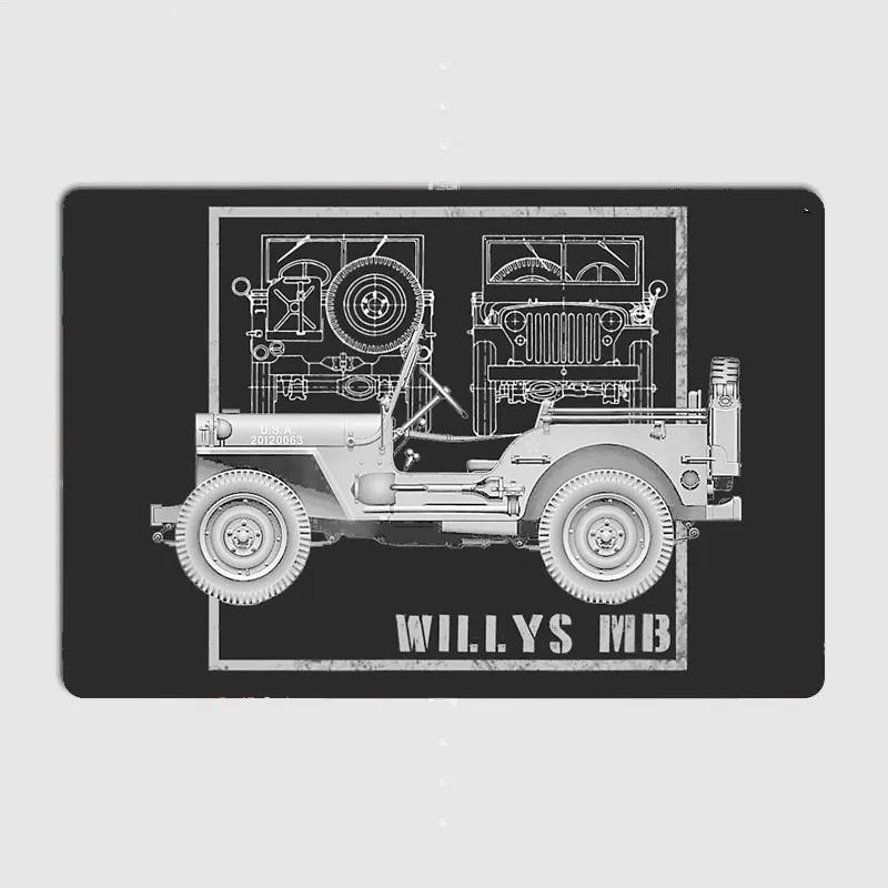 

Jeep Willys MB Винтажний Позашляховик Класичний Транспортний Засіб Металева Бляшана Табличка Вантажівка Для Приміщення та Зовні Домашній Бар Кав ярня Кухня Настінна Прикраса 20x30cm（7.8x11.8inch）