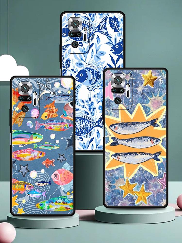 Blue Ocean Fish Phone Case Cover for Redmi 14C 10C Note 15 14 13 12 10 11 K40 Pro Plus 5G Soft TPU Shockproof Shell Fundas Capas
