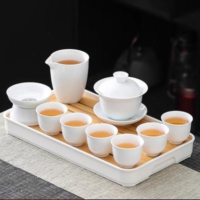 Keramik Gongfu Teegeschirr Yuxi Weißporzellan Teekanne Deckelschale und Teetassen Set für Zuhause Büro Teekochen
