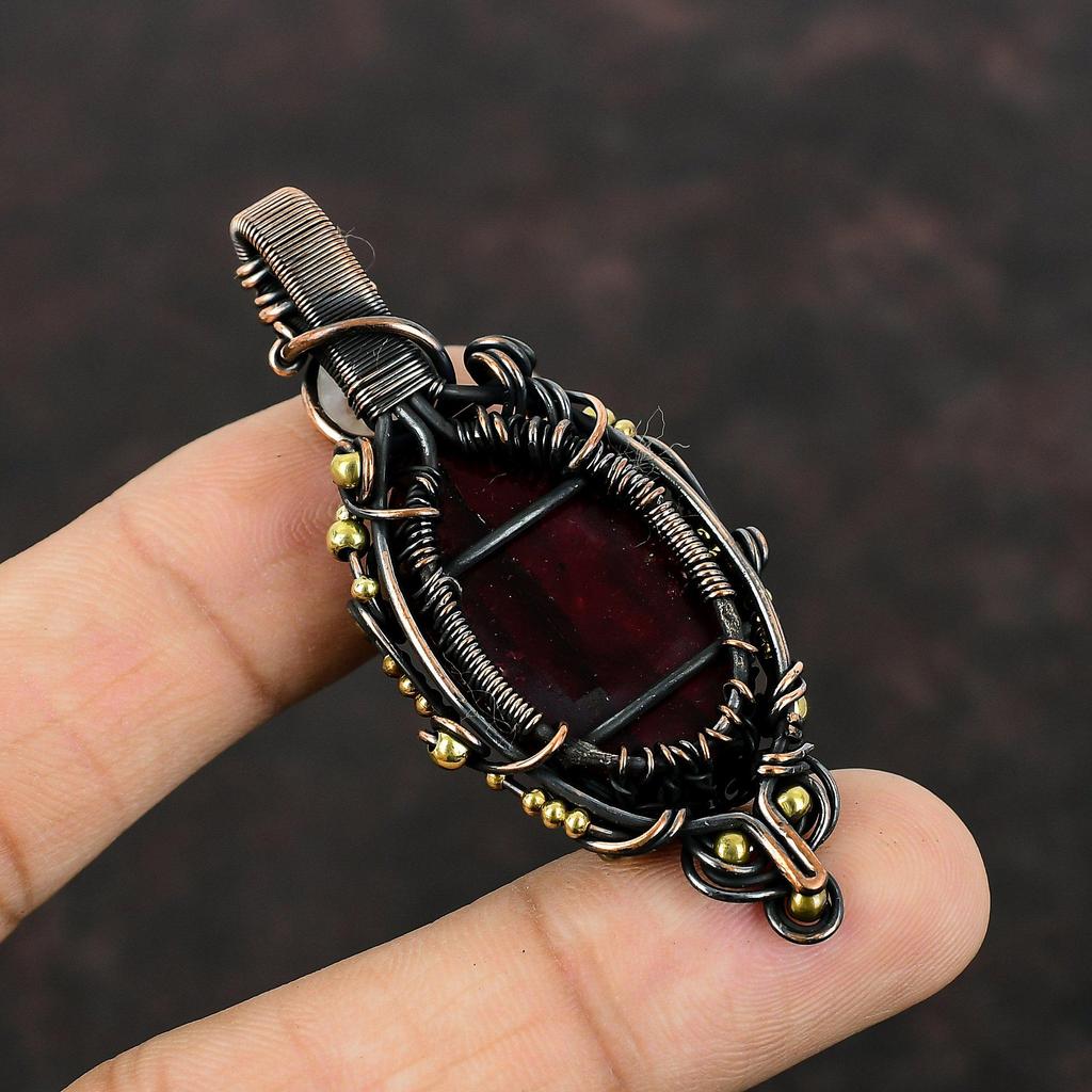 Baum des Lebens Roter Feuer-Labradorit Anhänger Kupferdraht umwickelter Anhänger Regenbogenmondstein Edelsteinanhänger Handgefertigter Schmuck Geschenk für Hochzeit