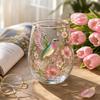 Glasbecher mit Kolibri und Blumenmuster, handbemalt, dekoratives Trinkglas mit Goldrand für den täglichen Gebrauch und besondere Anlässe