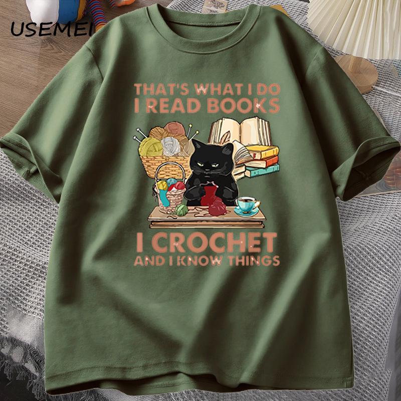 Funny Cat T Shirt for Men Women That's What I Do I Read Books I Sew and I Know Things Cat T-shirts Summer Cotton Vintage Tops