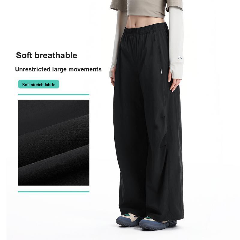 Li Ning Outdoor CF Quick Dry Cool Multi Pocket Straight Leg Cargo Pants Women Pants Black AYKW110-3