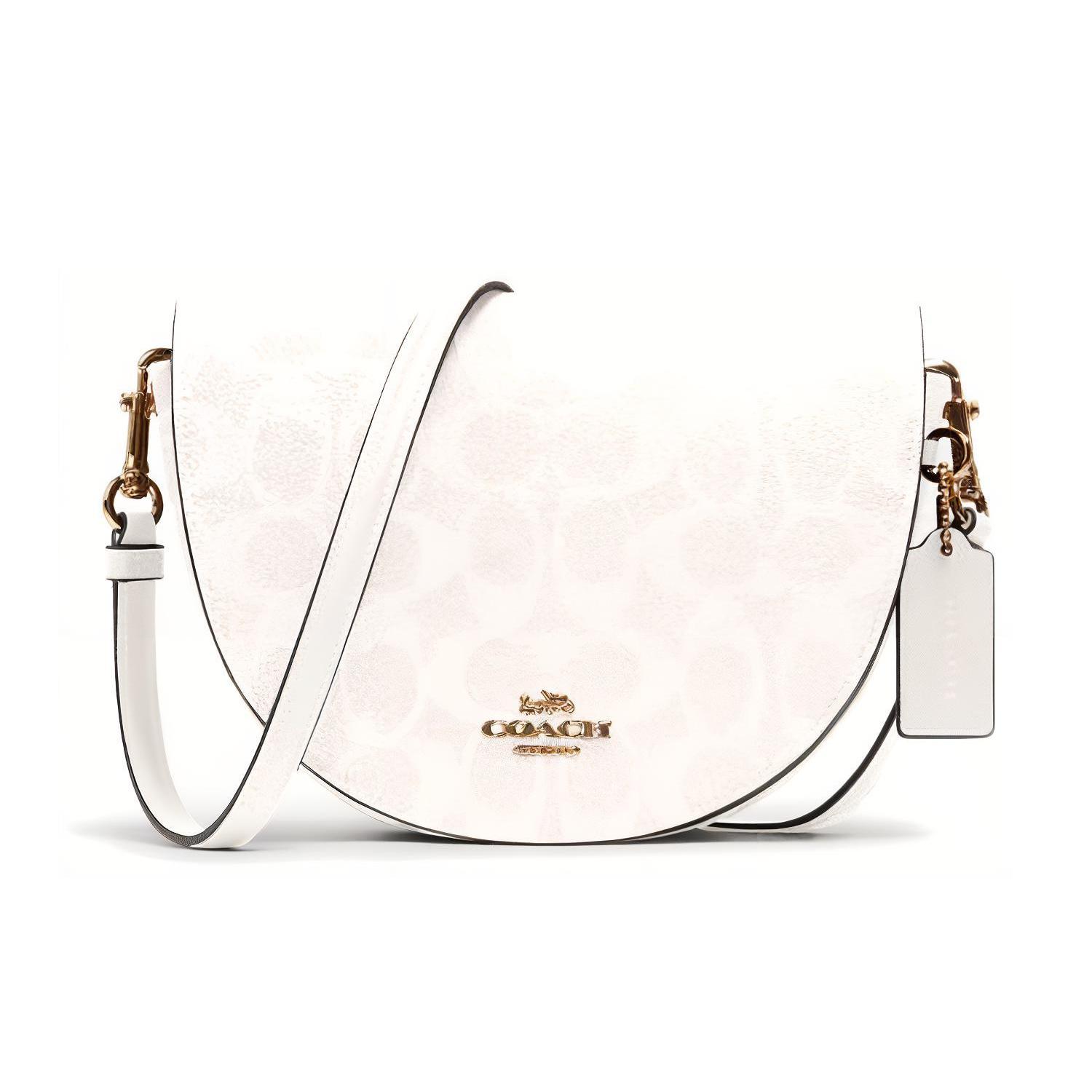 

New COACH Ellen Canvas Leather Fabric Shoulder Bag, Crossbody Bag Regular Women s Glacier White Monogram C1430-IMRFF 21.1*6.1*15.5CM