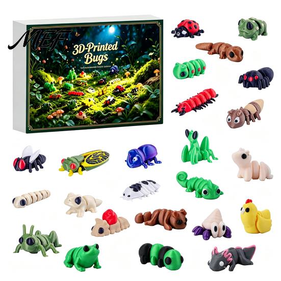 Creative Science Cognitive Toys 2026 Christmas Advent Calendar, 24 Days 3D Printed Insect Fidget Toy Countdown Desktop Ornaments for Kids Pcs