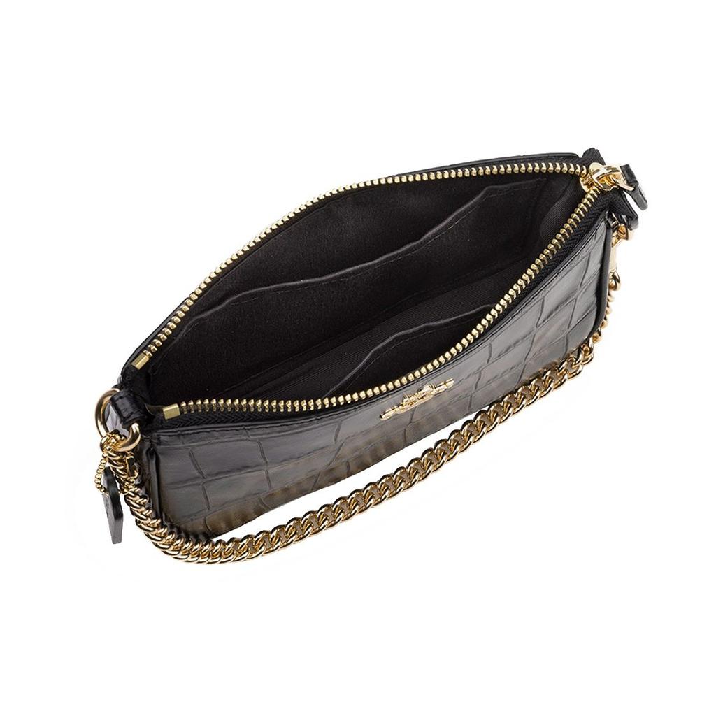 Coach Pochette 19 Pelle Coccodrillo Stampata Borsa a Mano Donna Clutch Nera 87857-IMBLK