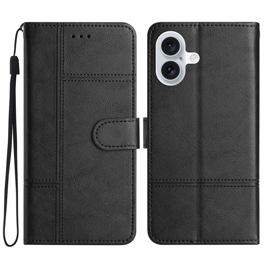 Für iPhone 16 Hülle PU Leder Handyhülle Kartenfächer Handschlaufe Linienmuster