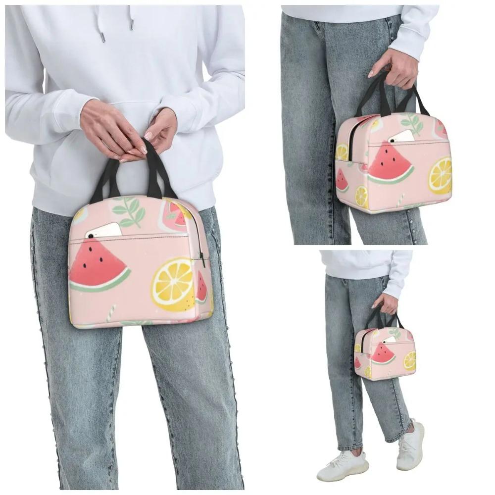 Watermelon And Lemon Pattern Insulated Lunch Bag for Women Office Cooler Thermal Food Box Tote Portable Lunch Boxes Container