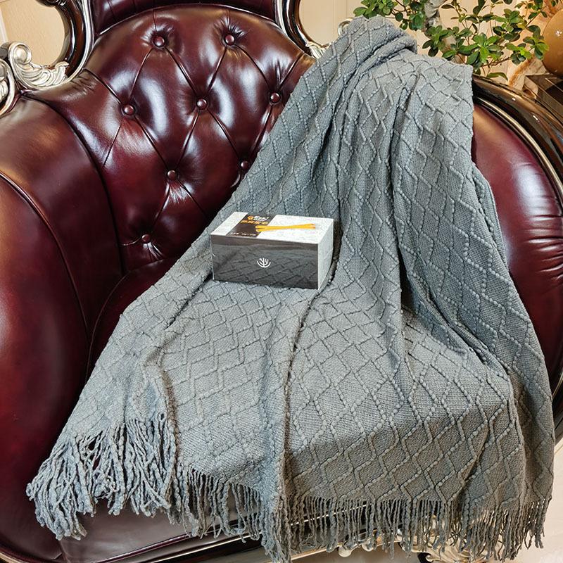 Soft and Comfortable Solid Color Throw Blanket Knitted Sofa Blanket Car Rhombus Air Conditioning Blanket Tassel Nap Wool Blanket