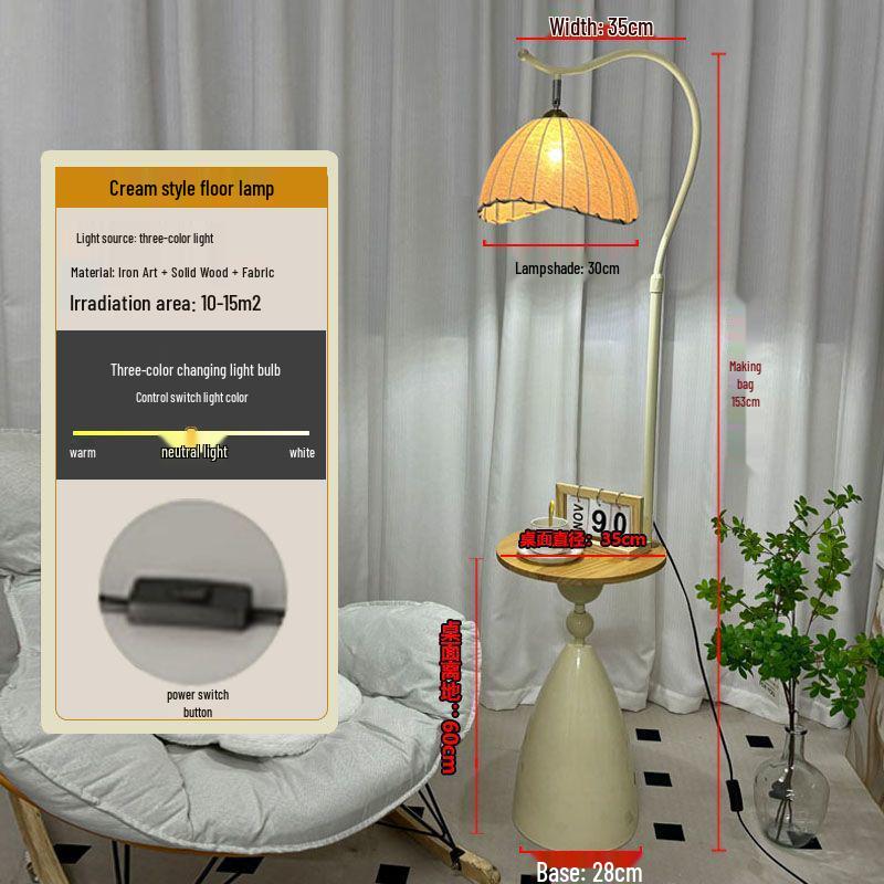 Cream Floor Lamp with Storage and Coffee Table for Living Room and Bedroom Decor