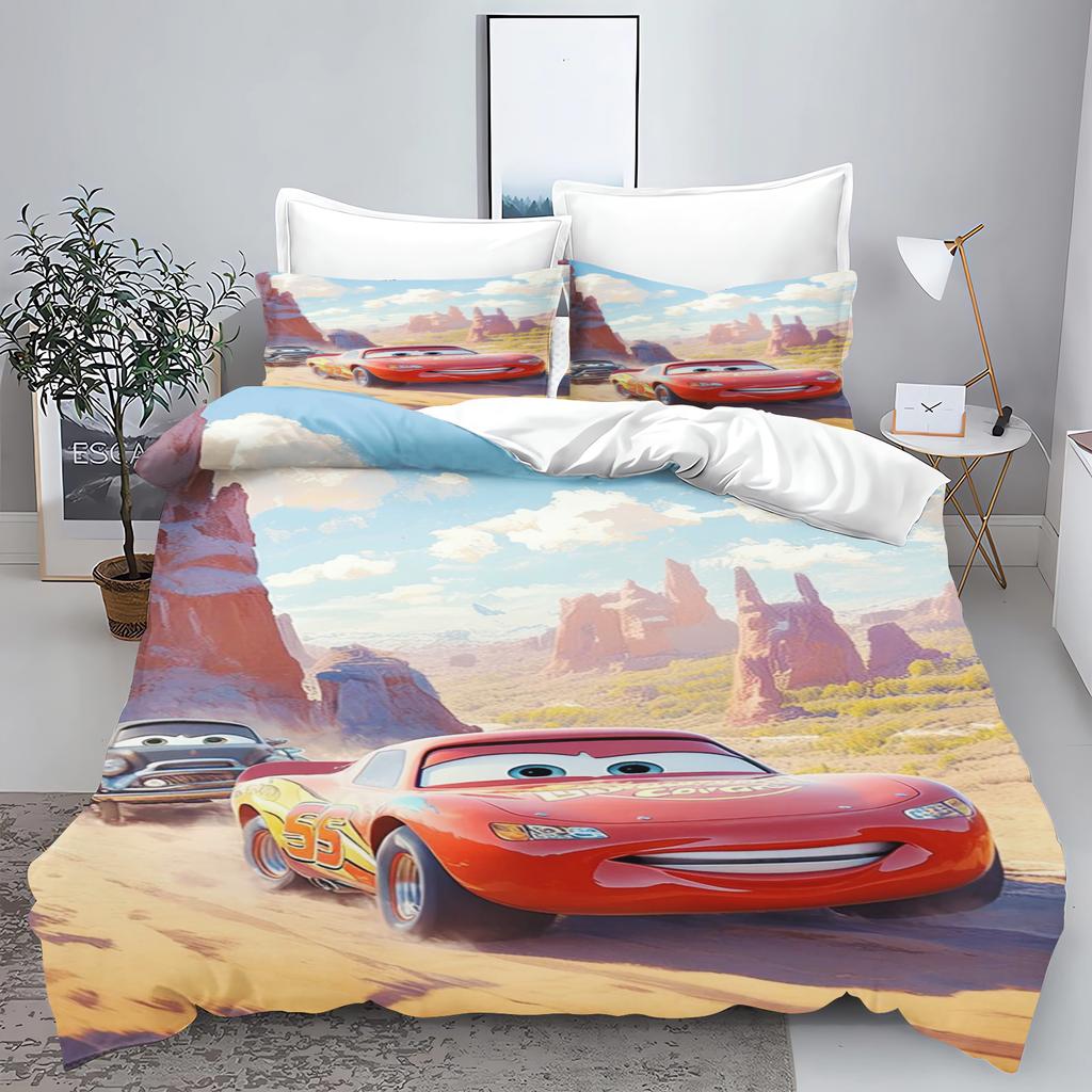 Zestaw pościeli 3D dla dzieci Lightning Mcqueen Łóżko podwójne Zestaw pościeli Słodka drukowana kreskówka Poszwa na kołdrę Poliestrowy zestaw kołdry Rozmiar Twin King