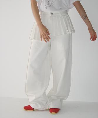 RONRON Off Balance Pleat Layered Pants White