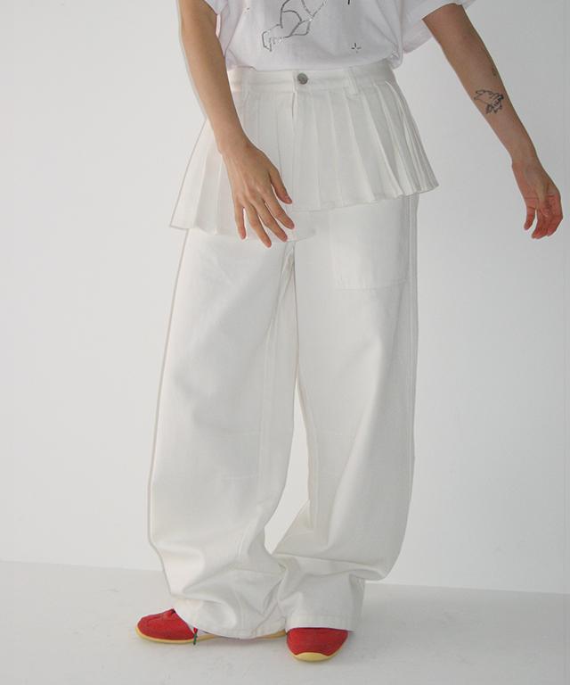 RONRON Off Balance Pleat Layered Pants White