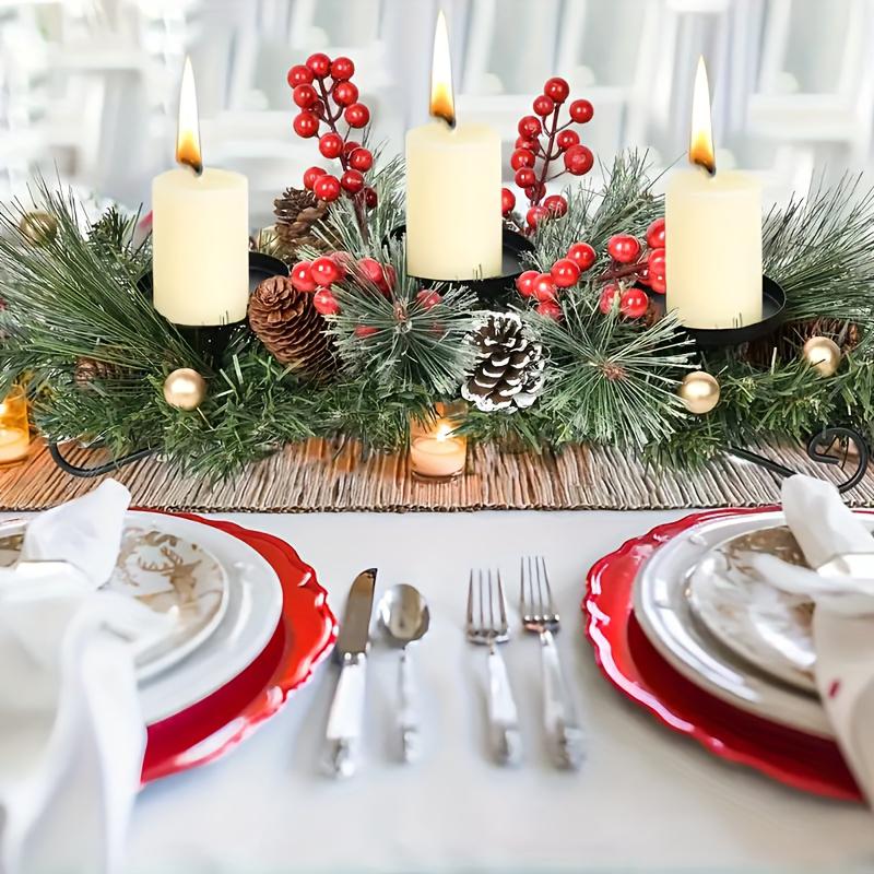 1PC Christmas Candle Holder Table Centerpieces Candle Tray Holiday With 3 Pillar Candle Stands Xmas Artificial Pine Cones Classic