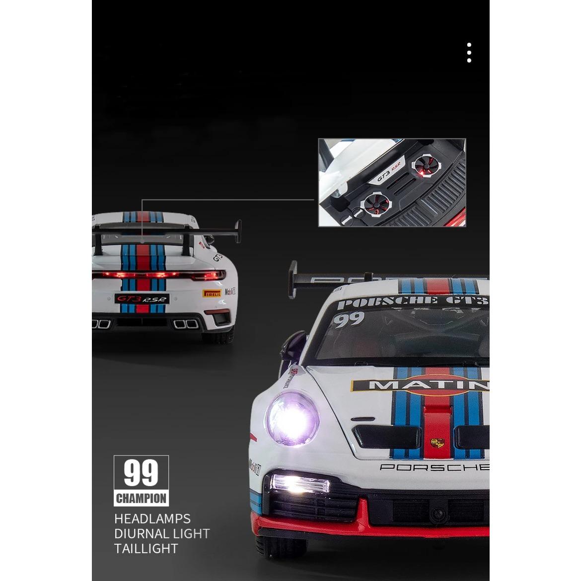 1/24 Porsche 911 GT3 RSR литые игрушечные машинки из металла модель автомобиля звук свет — фото 3