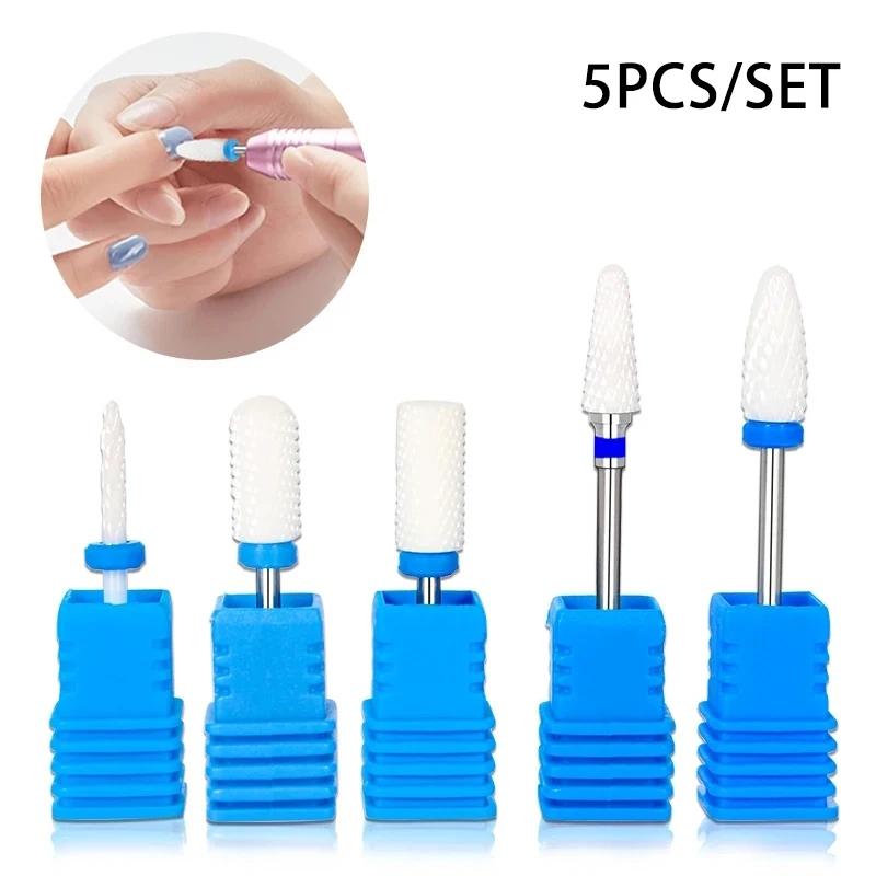 5 PCS/Set Ceramic Nail Drill Bits Electric Drill Machine Nail Cutter Bits Nails Accessories Tools For Manicure Pedicure Tools