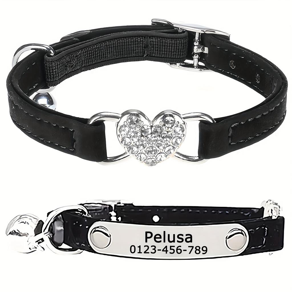 Nep Diamant Afscheurbare Kattenhalsband - Gepersonaliseerde Veiligheidshalsband met Hart. Verstelbaar, duurzaam. Geen verzendkosten!