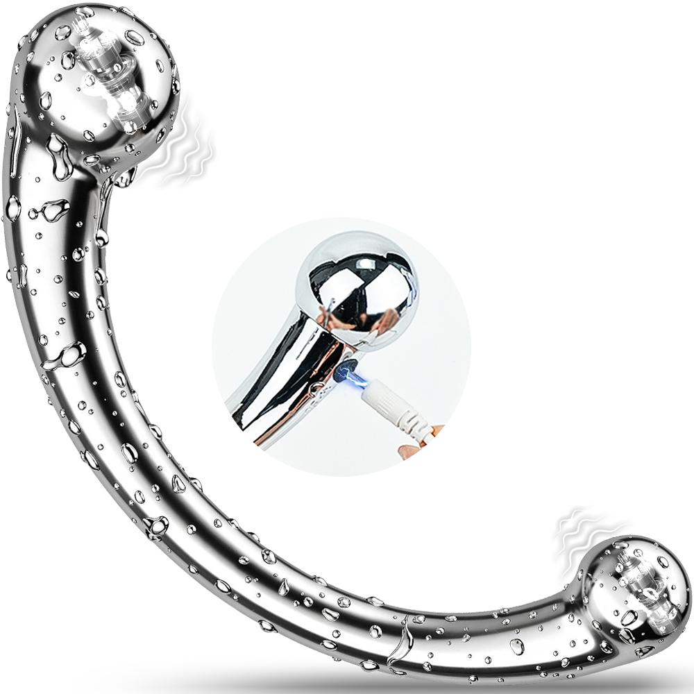 Metall Vibrierender Dildo G-Punkt Stab Prostata Massage Stift Penis P-Punkt Stimulator Analer Dildo Stecker Sexspielzeug für Männer Frauen Edelstahl
