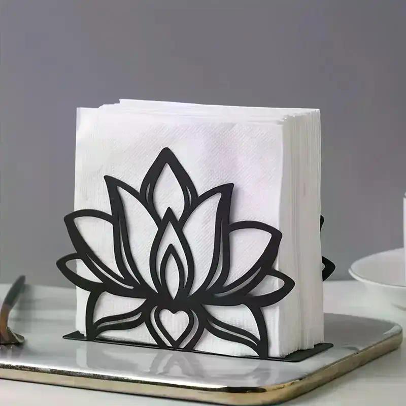 1Pc Elegant Metal For Lotus Flower Napkin Holder - Stylish Kitchen & Dining Tabletop Accessory,Ideal For Home And Restaurant Use