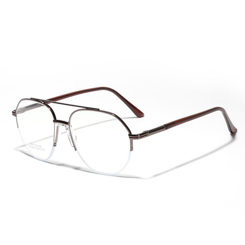 Glasses Metal Double Beam Toad Half Frame Plain Mirrors Saddle Nose Pad Flat Mirrors Women'S Glasses Men