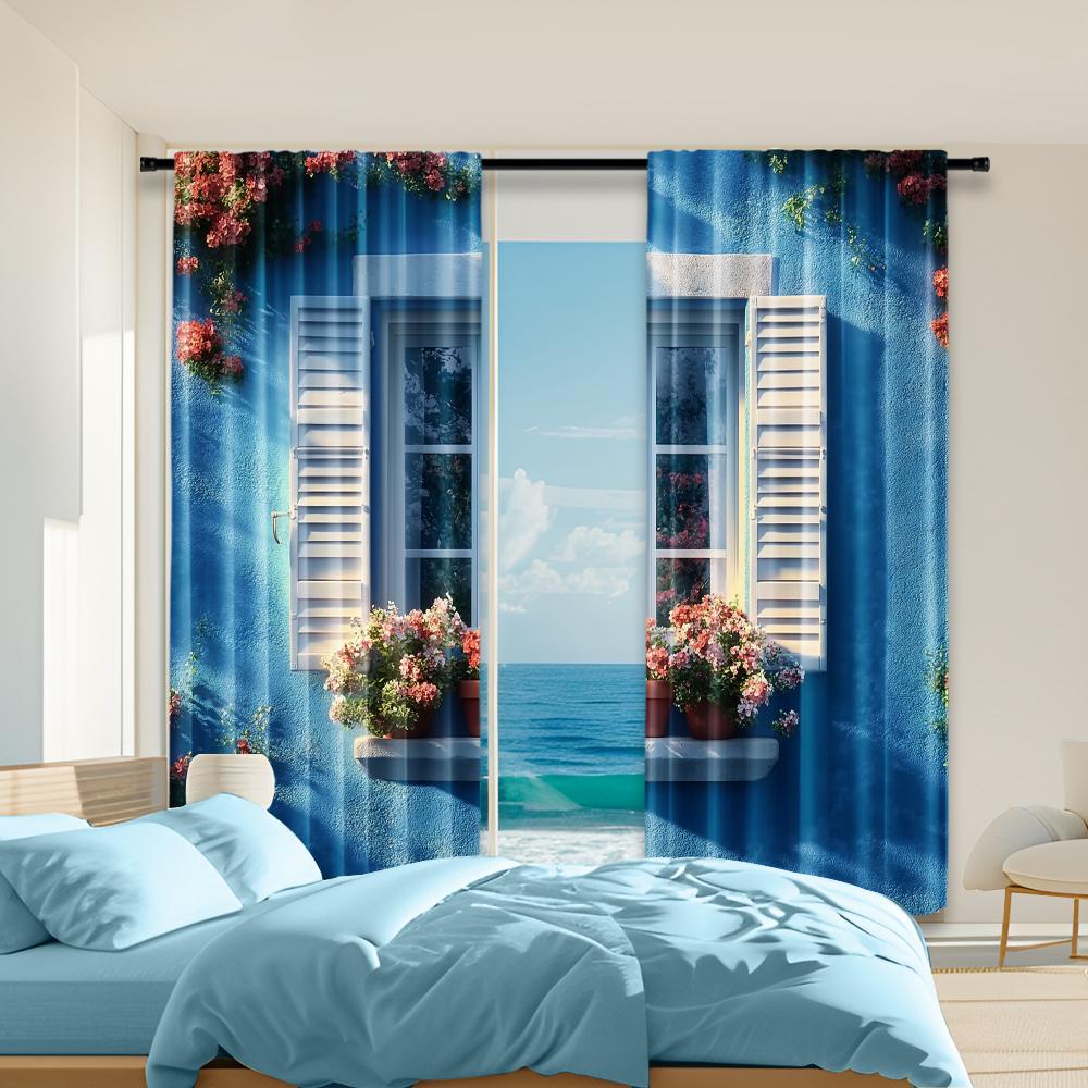 

Set Of 2 Versatile Polyester Transparent Curtains Home Decoration Use Bedrooms Living Rooms Curtain For Area Made W100*H70(CM)-Hooks&2PCS