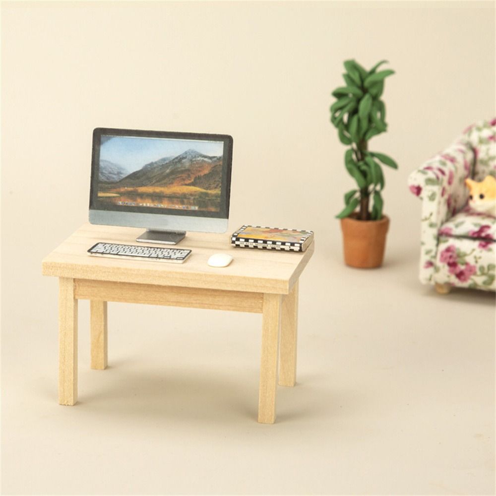 Toys Toy Model Model Furniture Wooden Tea Table Simulation Wood Table 1:12 Dollhouse Kids Play Toys