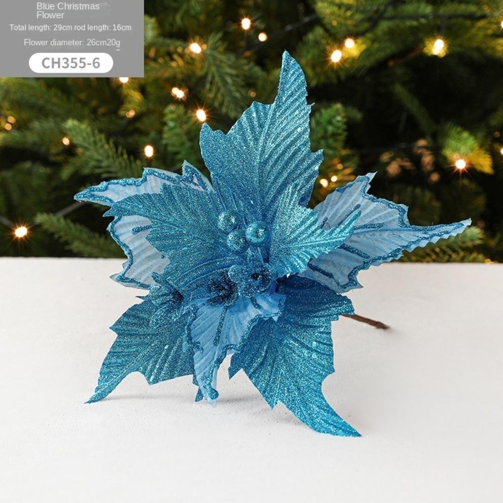 New 26cm Poinsettia Glitter Flower DIY Fake Flowers Christmas Flowers Large Wedding Decor Xmas Tree Decorations